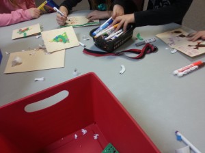 Crafts done with the kids at my work place - Christmas card making.
